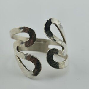 Sterling Silver Open Wrap Ring Abstract Wave Modernist Adjustable 925 Vintage